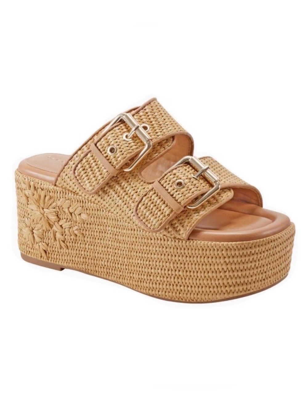 NEW Marc Fisher Womens Size 11 Natural Rafia Poppy Platform Wedge Slide Sandal